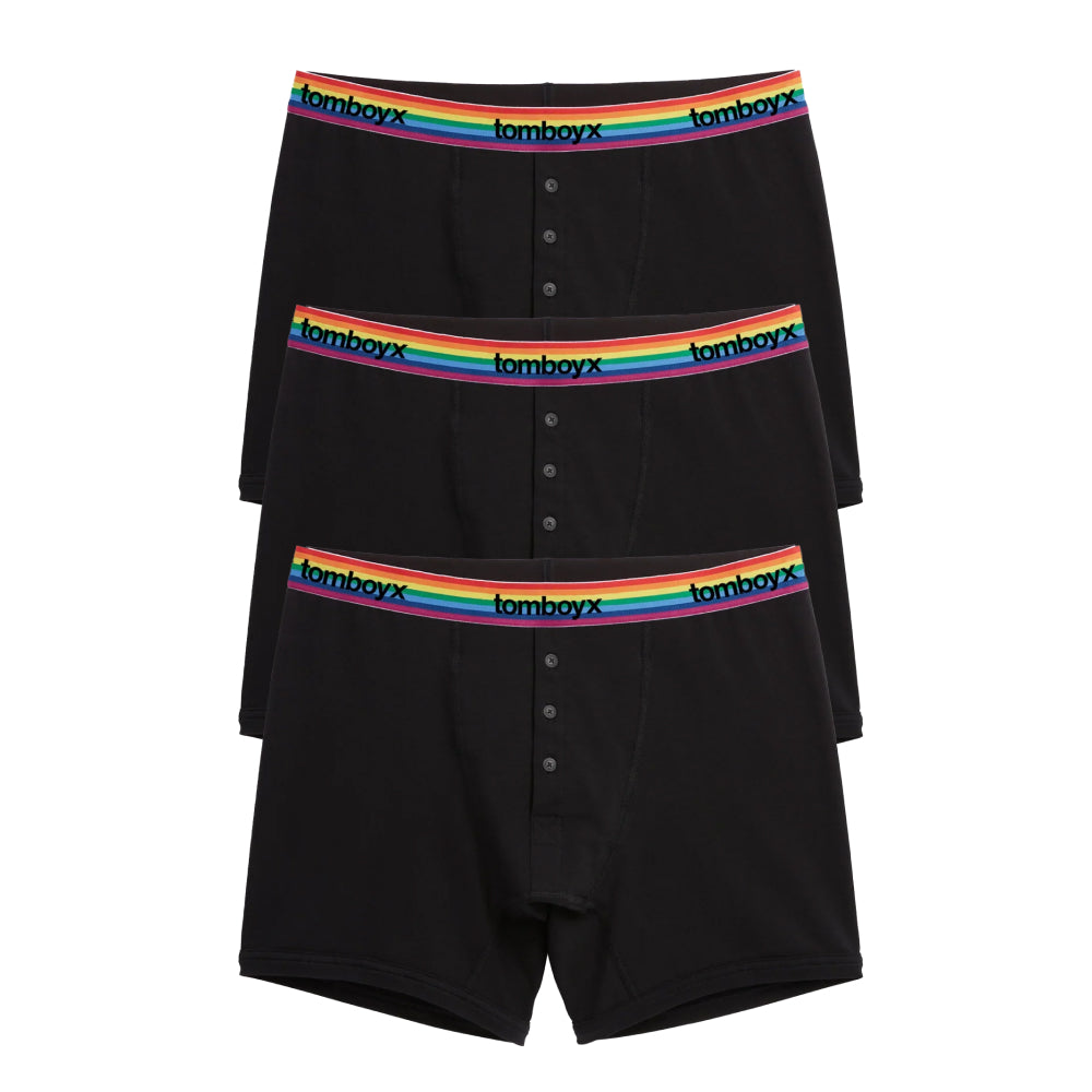6" Fly Boxer Briefs 3-Pack - Cotton Black Rainbow Logo