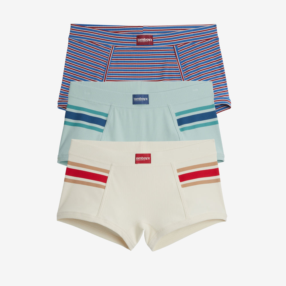 Bamboo Rib Boy Shorts 3-Pack - Alpine Stripe