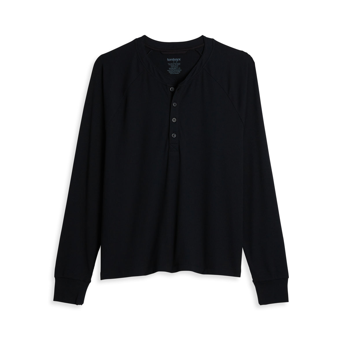 Bamboo Rib Long Sleeve Henley - Black