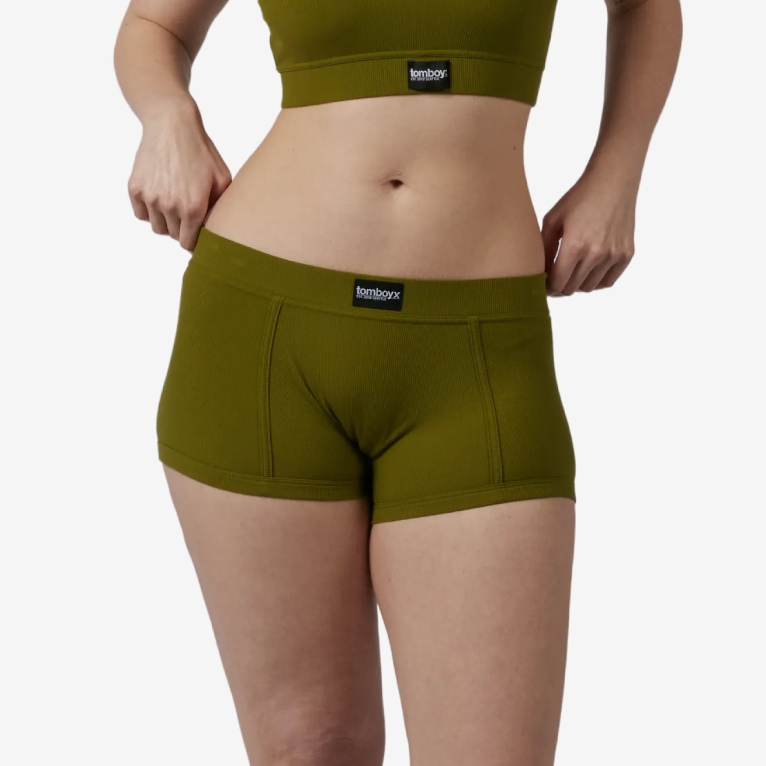 Bamboo Rib Boy Shorts - Avocado