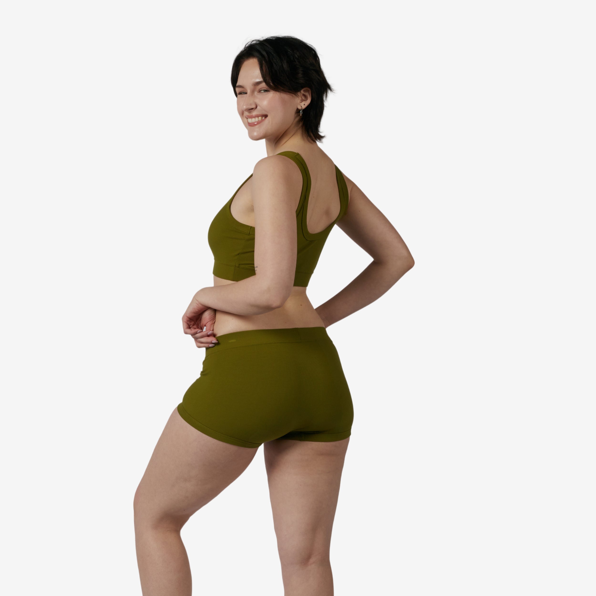 Bamboo Rib Boy Shorts - Avocado