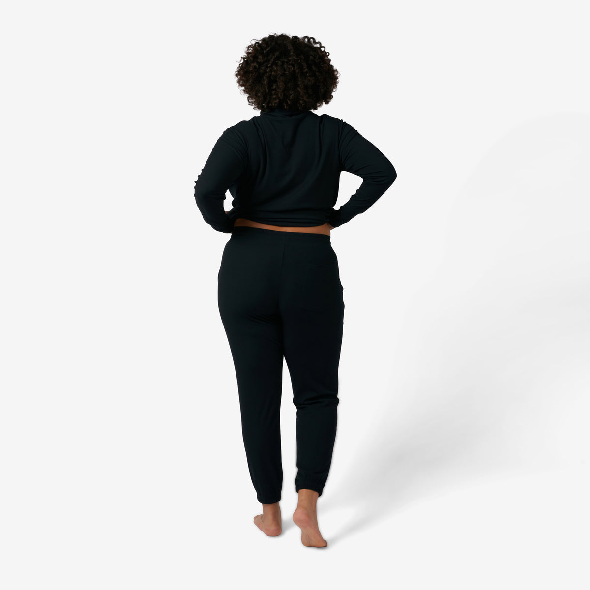Bamboo Rib Drawstring Jogger - Black
