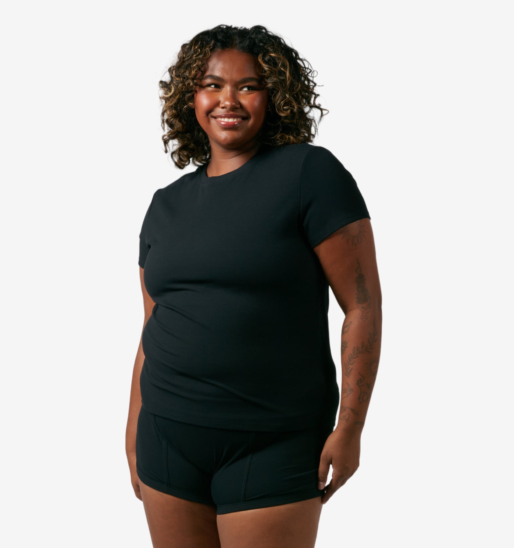 Bamboo Rib Short Sleeve Tee - Black