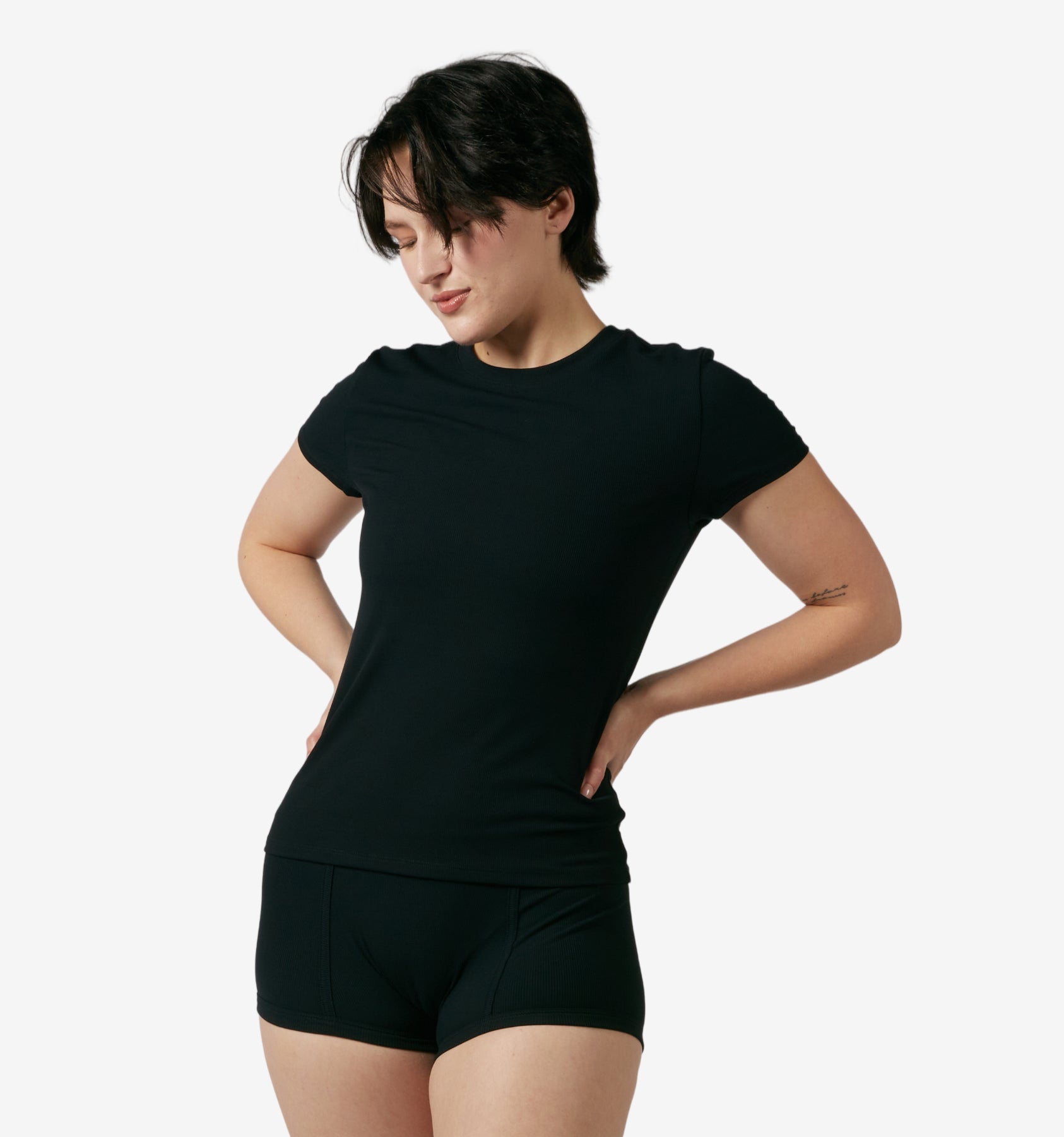 Bamboo Rib Short Sleeve Tee - Black