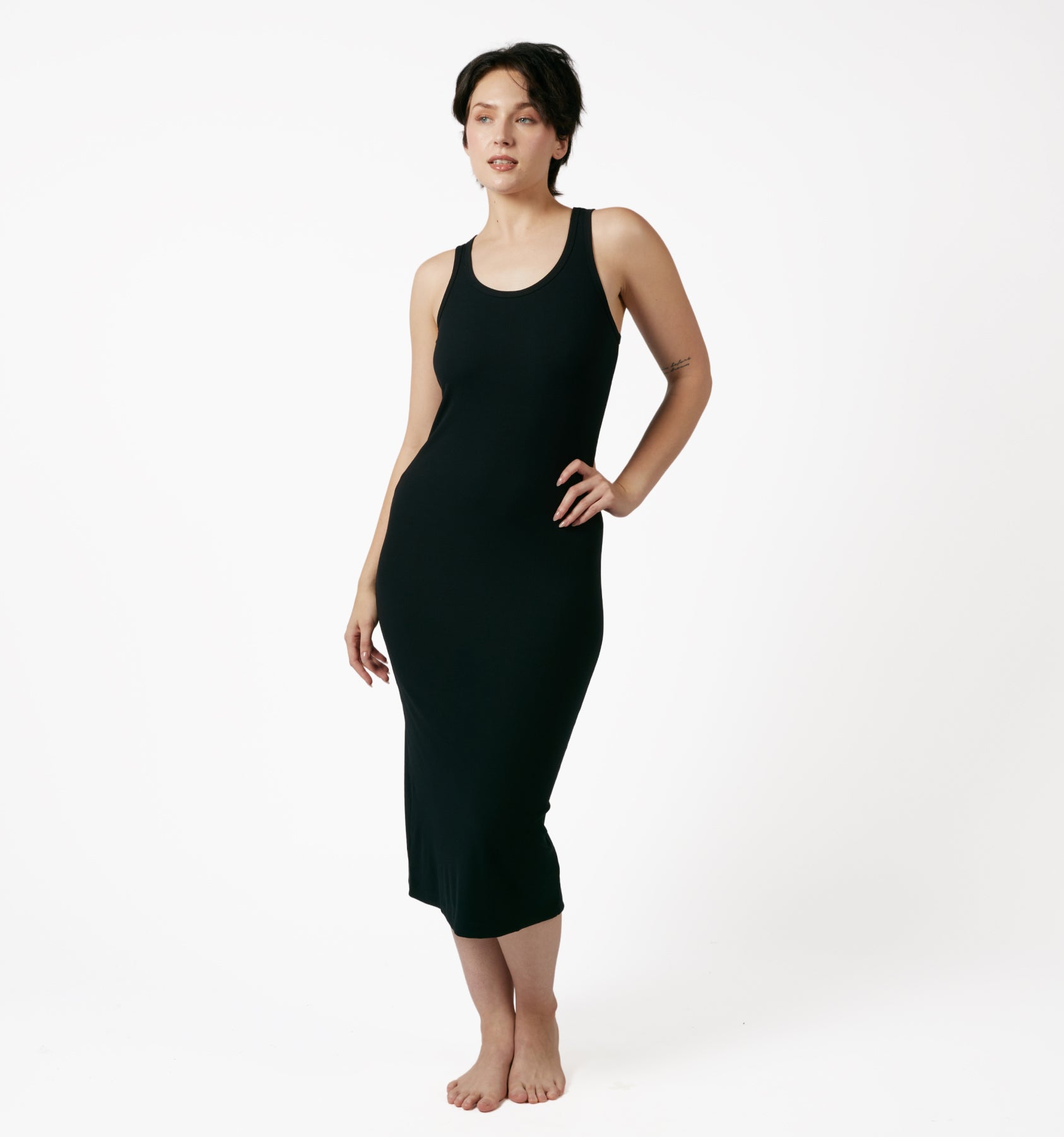 Bamboo Rib Sleeveless Midi Dress - Black