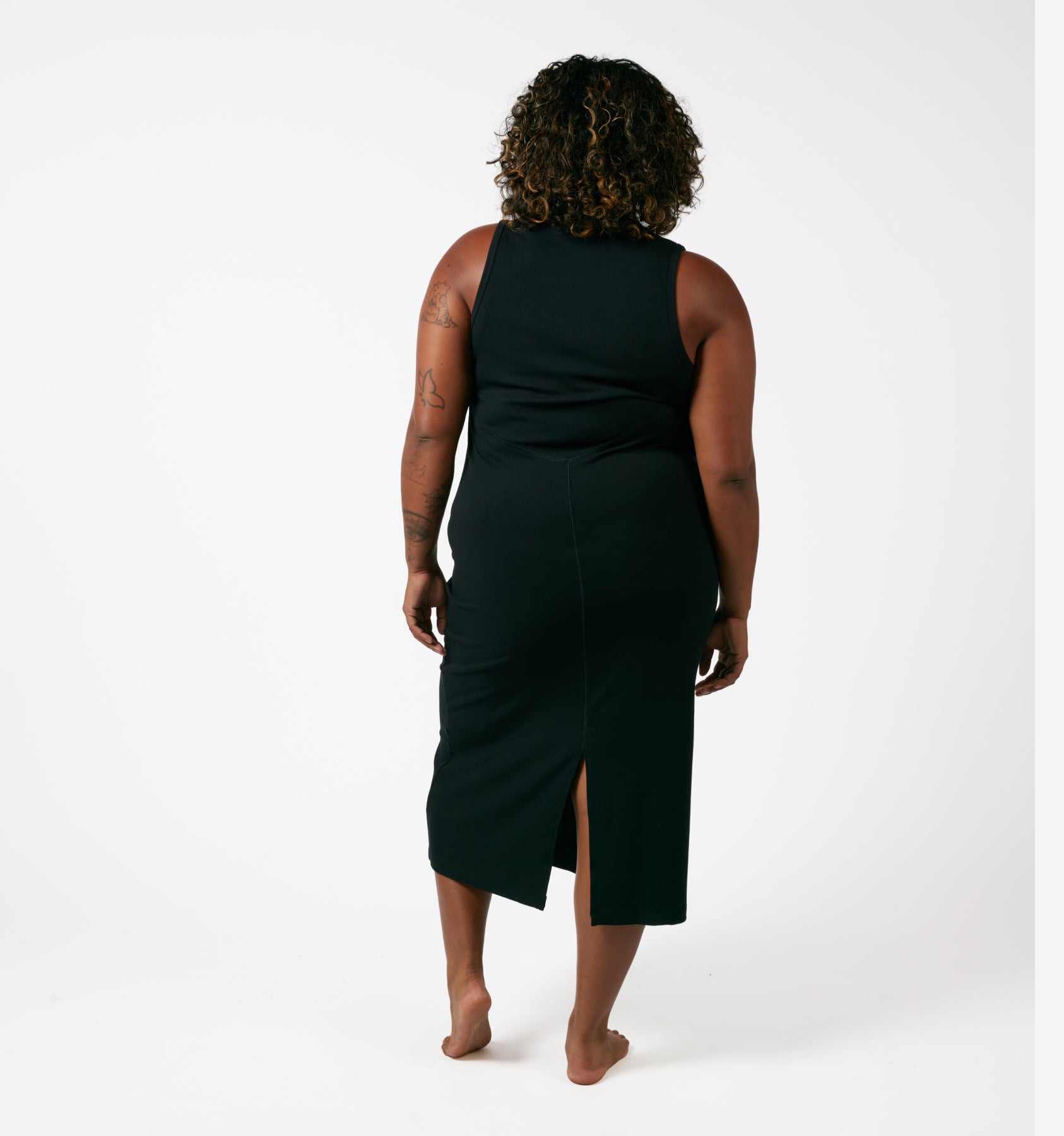 Bamboo Rib Sleeveless Midi Dress - Black