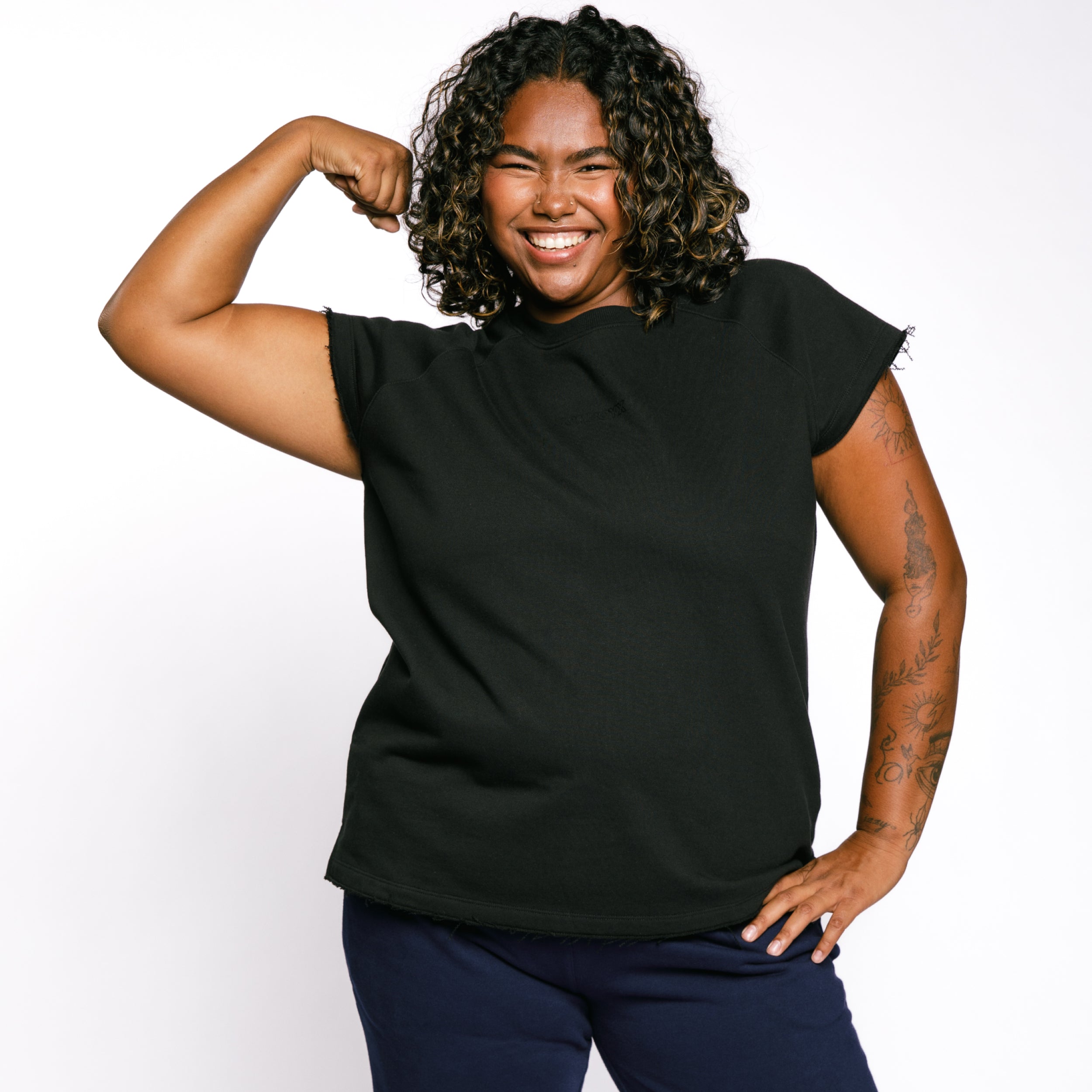 French Terry Cut Off Crew - Black