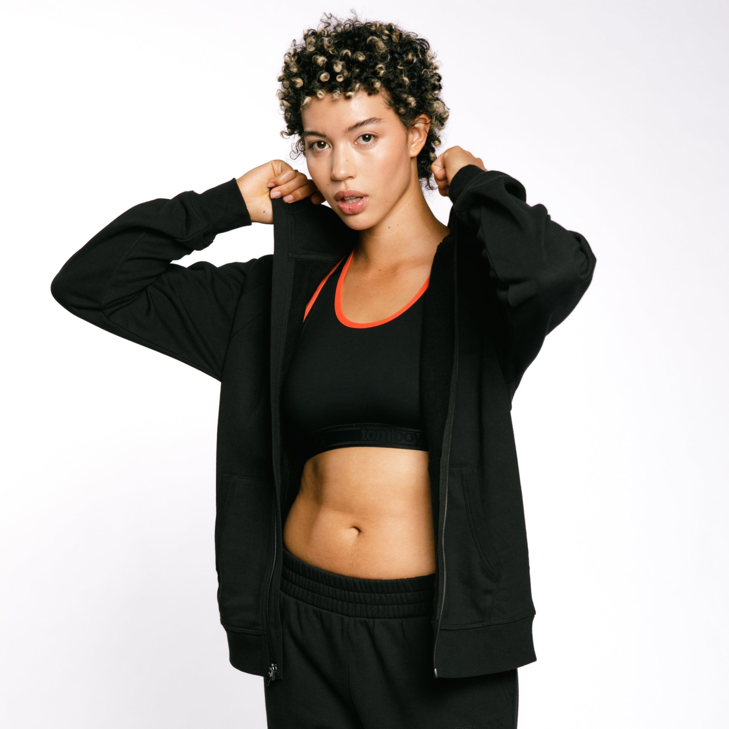 French Terry Full Zip Hoodie - Black