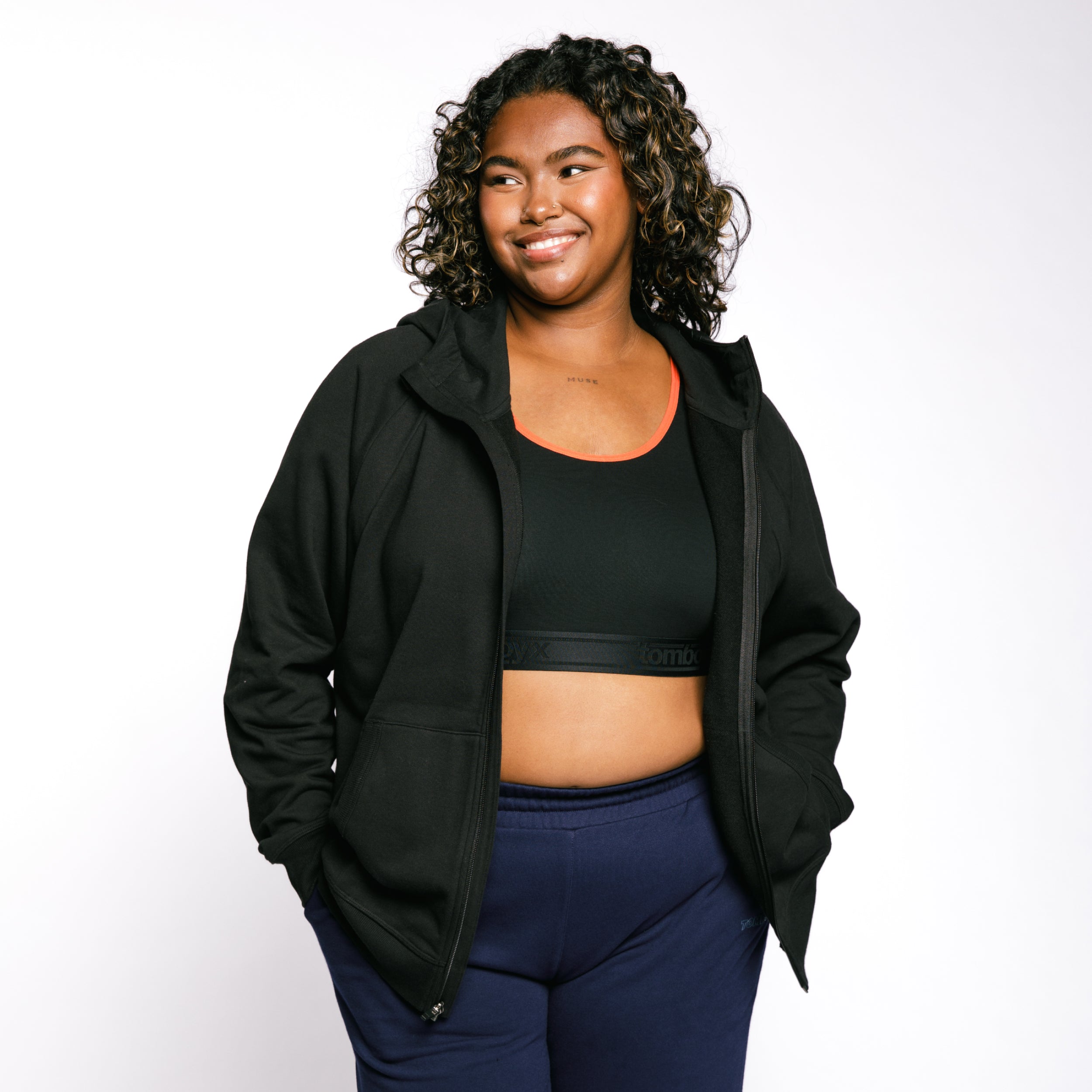 French Terry Full Zip Hoodie - Black