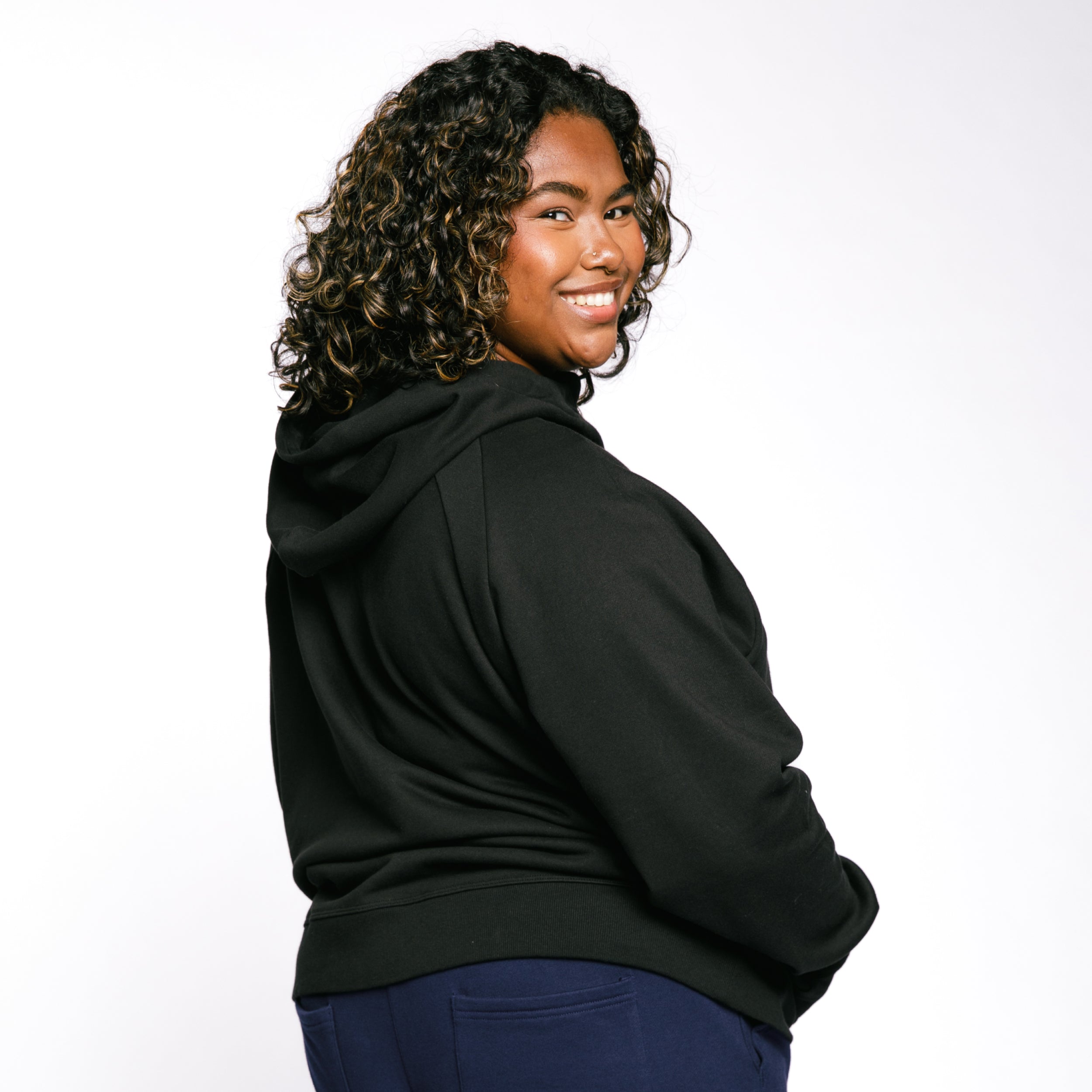 French Terry Full Zip Hoodie - Black