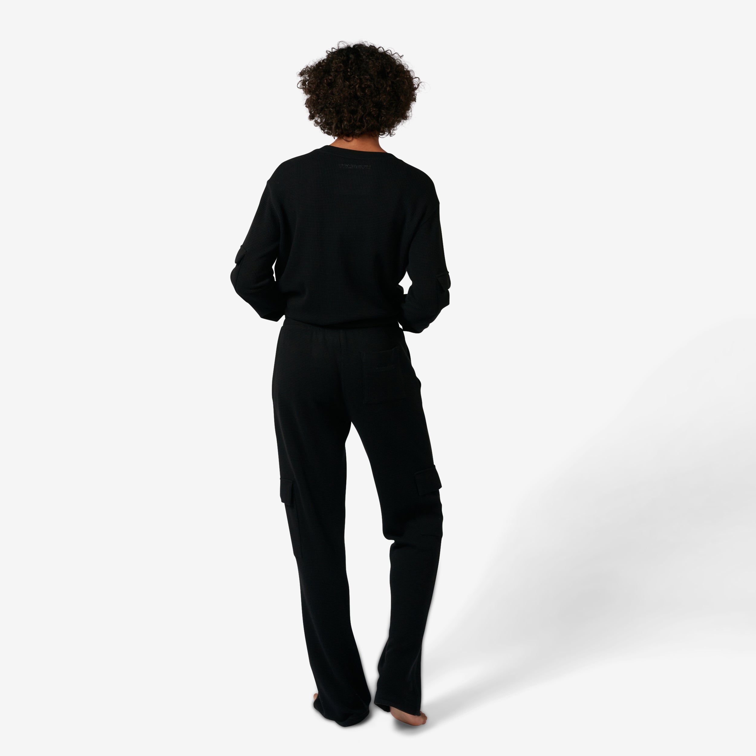 Modal Cloud Waffle Cargo Pant - Black Beauty
