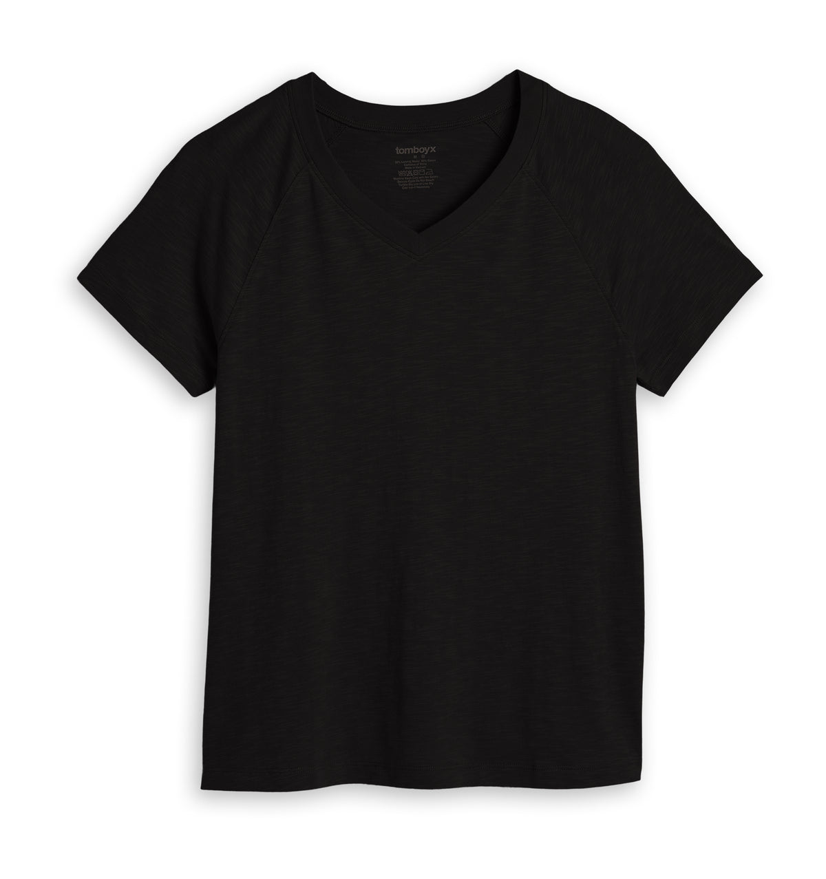 Short Sleeve Jersey Slub V Neck Tee - Black