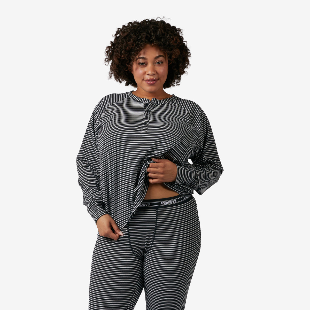 Bamboo Rib Long Sleeve Henley - Black