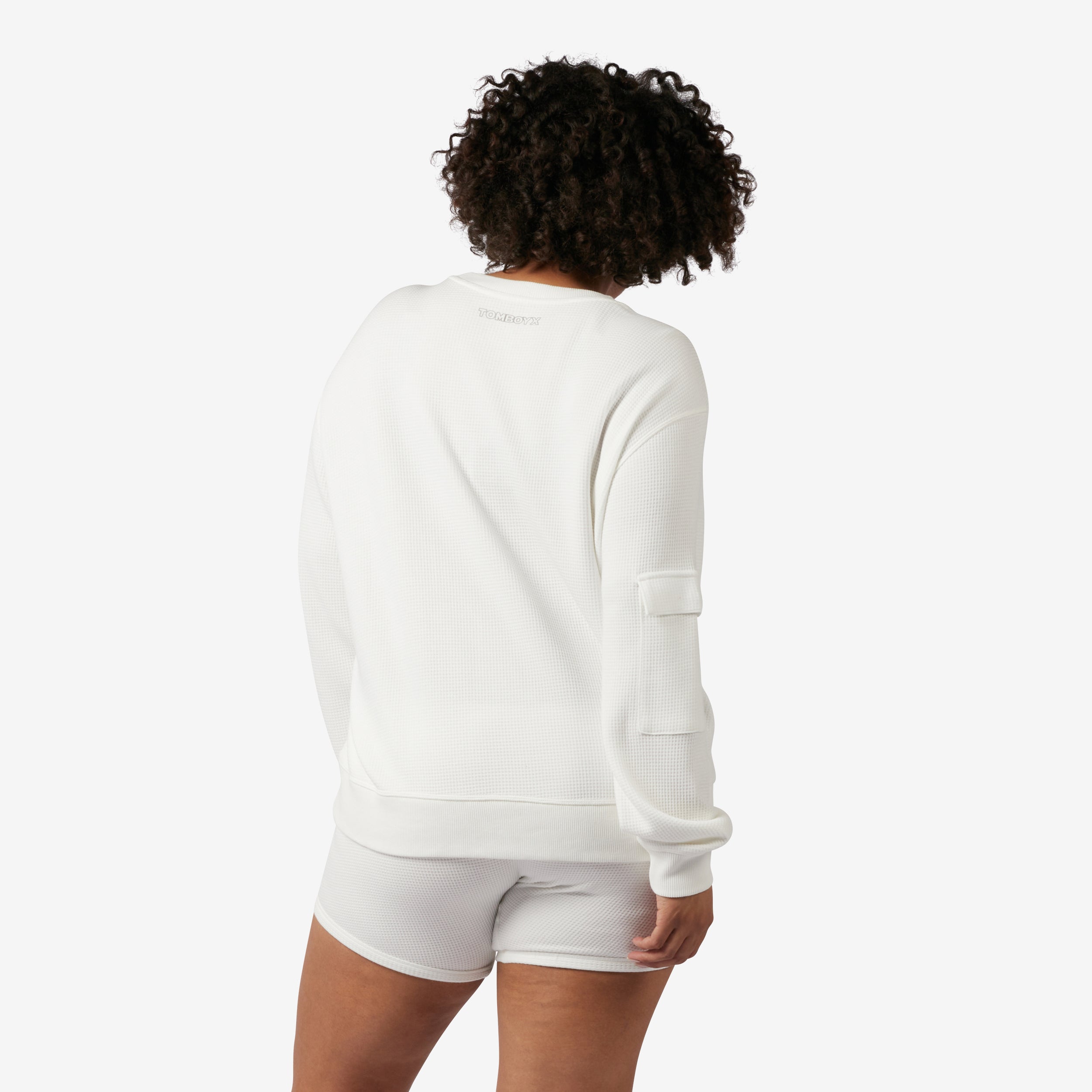 Modal Cloud Waffle Long Sleeve Cargo Crew - Natural