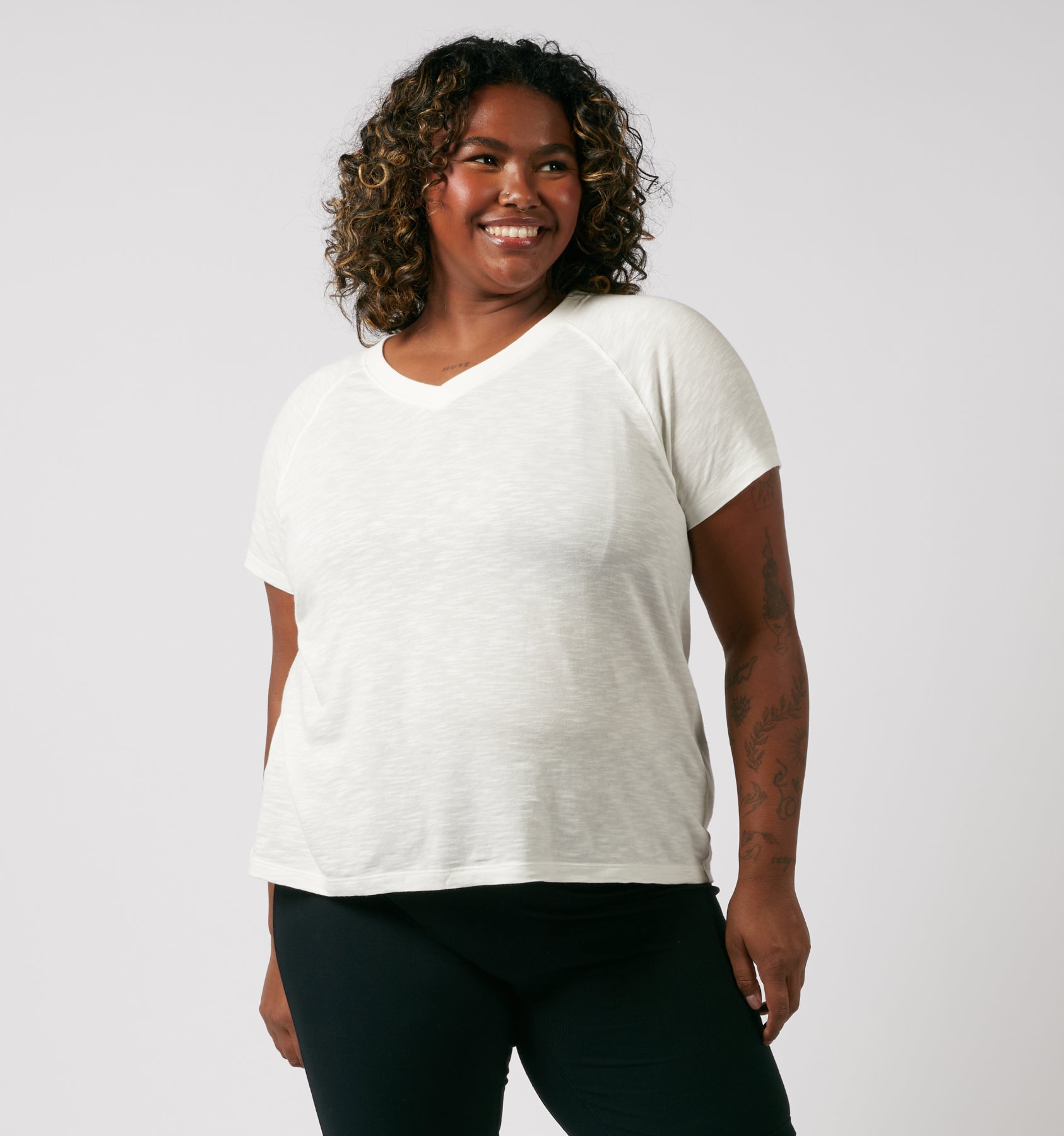 Short Sleeve Jersey Slub V Neck Tee - Natural