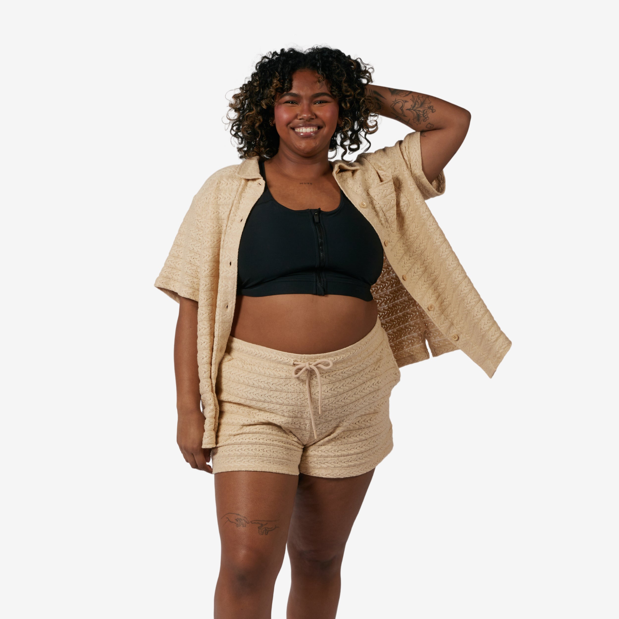 Crochet Cabana Shirt - Sandshell