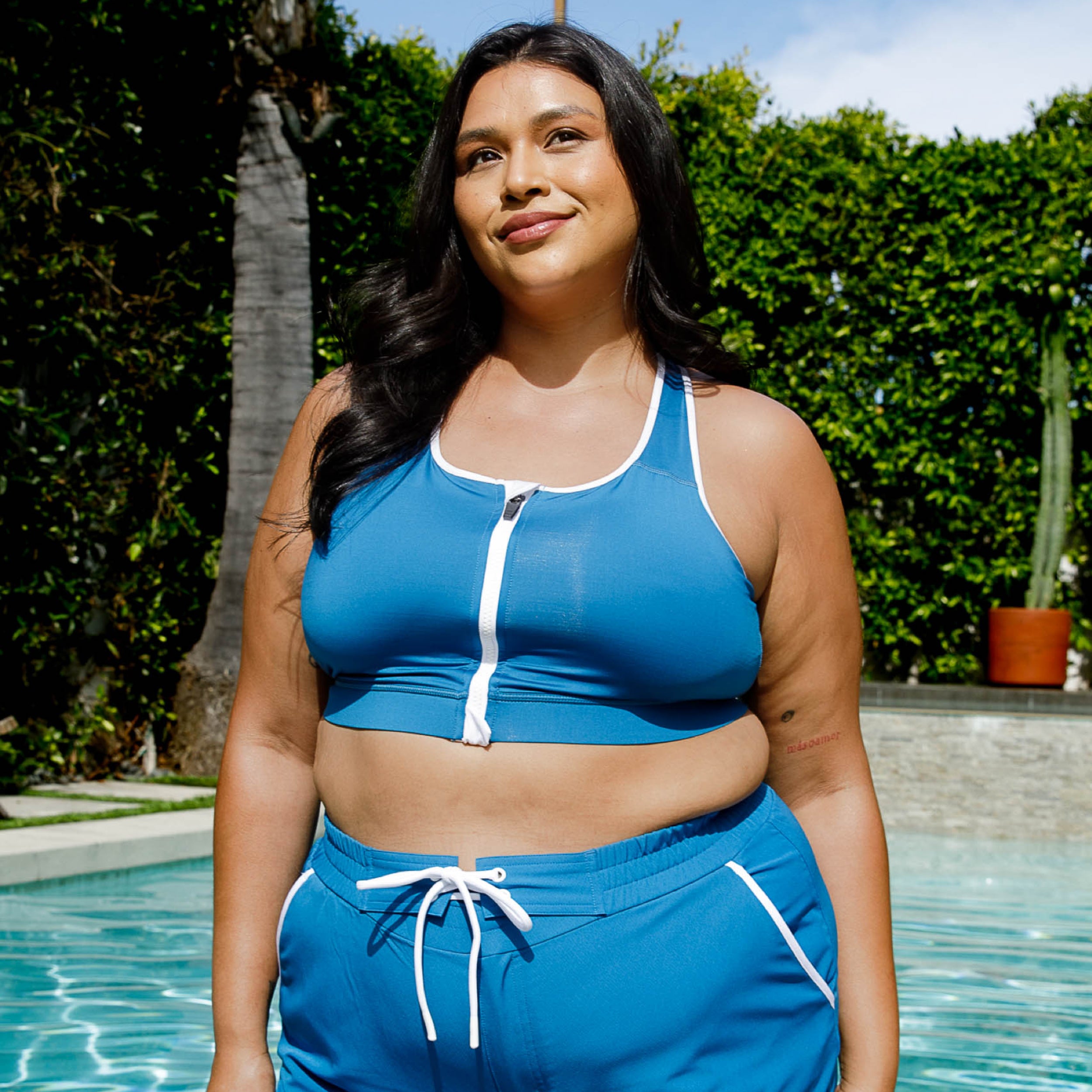 Swim Racerback Zip Compression Top - Marina Blue