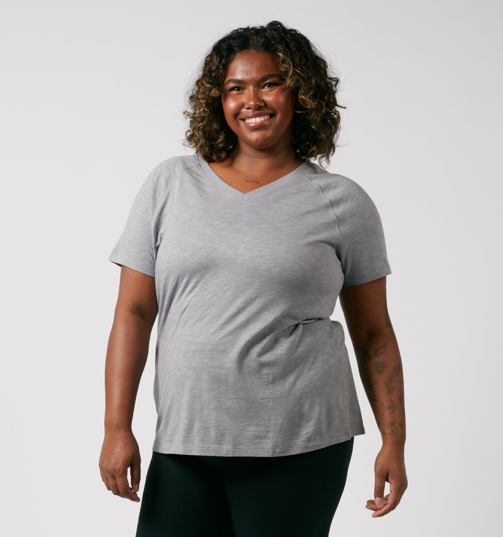 Short Sleeve Jersey Slub V Neck Tee - Ultimate Gray